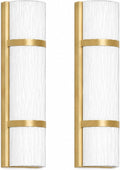 Modern Bathroom Wall sconces Set of 2 – 16 Inch Bathroom Wall Light Fixture, LED Gold Wall Sconce with Artisanal White Frosted Glass, 4000K Warm Lighting for Hallway Bedroom Living Room