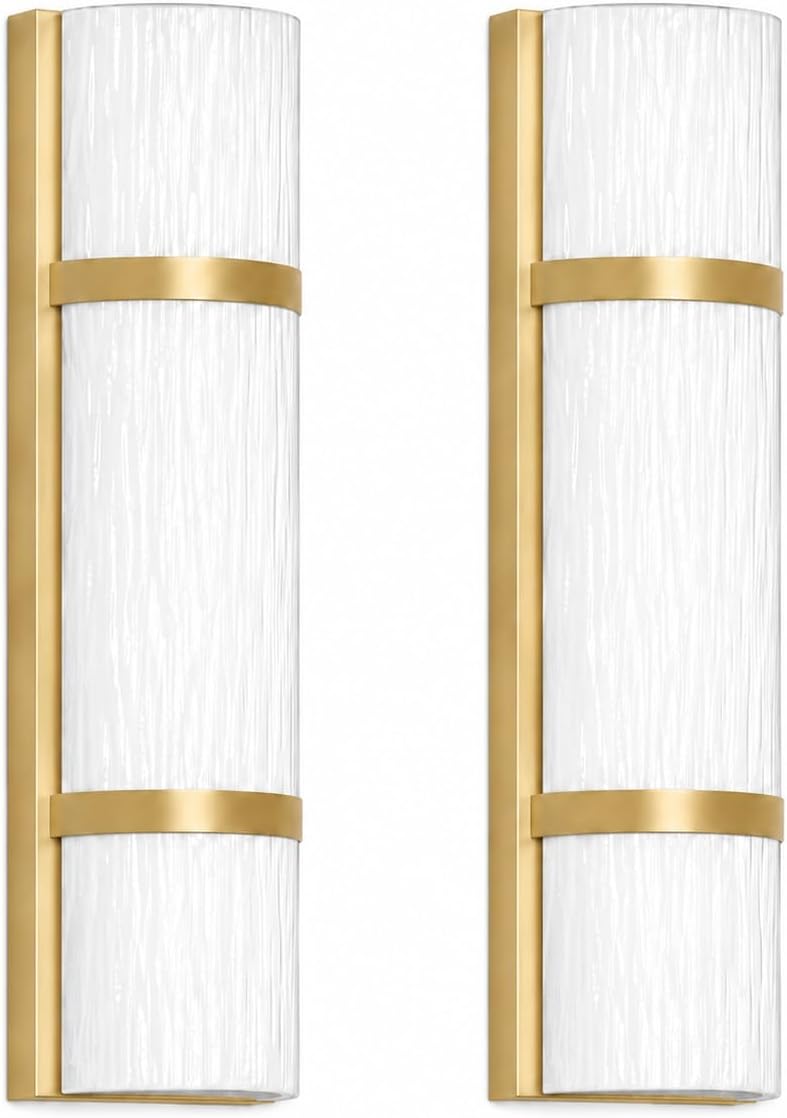 Modern Bathroom Wall sconces Set of 2 – 16 Inch Bathroom Wall Light Fixture, LED Gold Wall Sconce with Artisanal White Frosted Glass, 4000K Warm Lighting for Hallway Bedroom Living Room