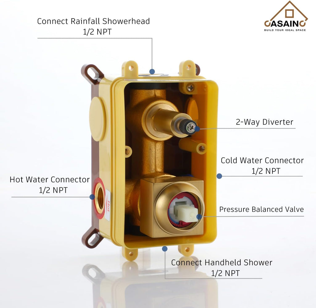 CASAINC 10 Inch Rain Shower Head with Handheld Spray, Wall Mounted Shower Valve and Trim Kit Luxury Shower Faucets Sets Complete Dual Shower Heads Shower System (Brushed Gold)