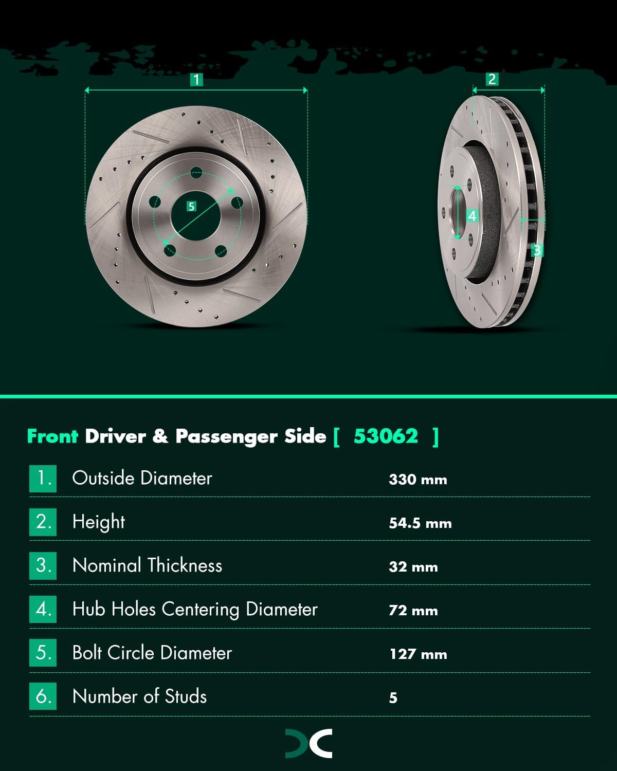 SCITOO Brake Kits For Dodge For Durango 2011-2020,For Jeep For Grand Cherokee 2011-2020 Front Drilled & Slotted Disc Brakes Rotors and Semi Metallic Brakes Pads Replacement:53062;D1455-8856