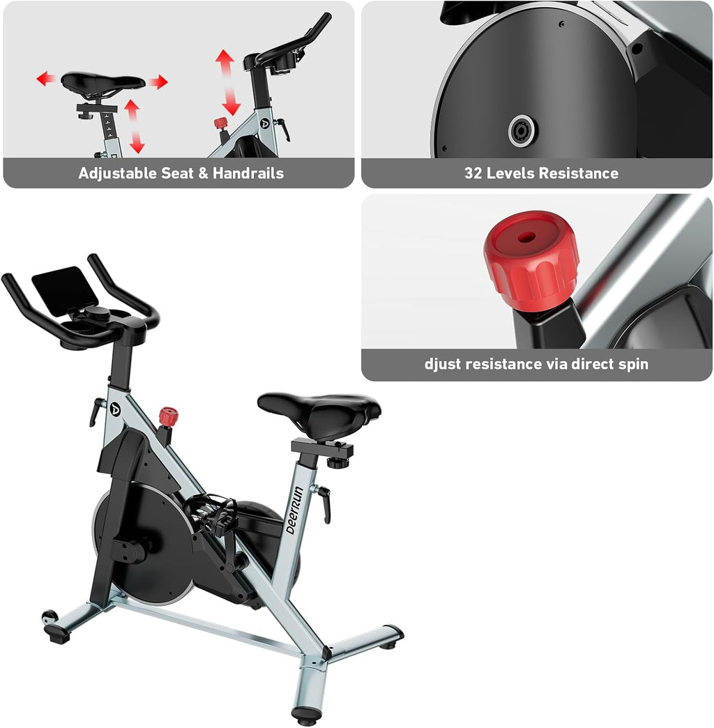 DeerRun Exercise Bike, Indoor Cycling Bike with Adjustable Magnetic Resistance, Low-Noise Belt Drive Stationary Bike for Home Cardio, 300 lb Capacity, Device Mount & LCD Monitor