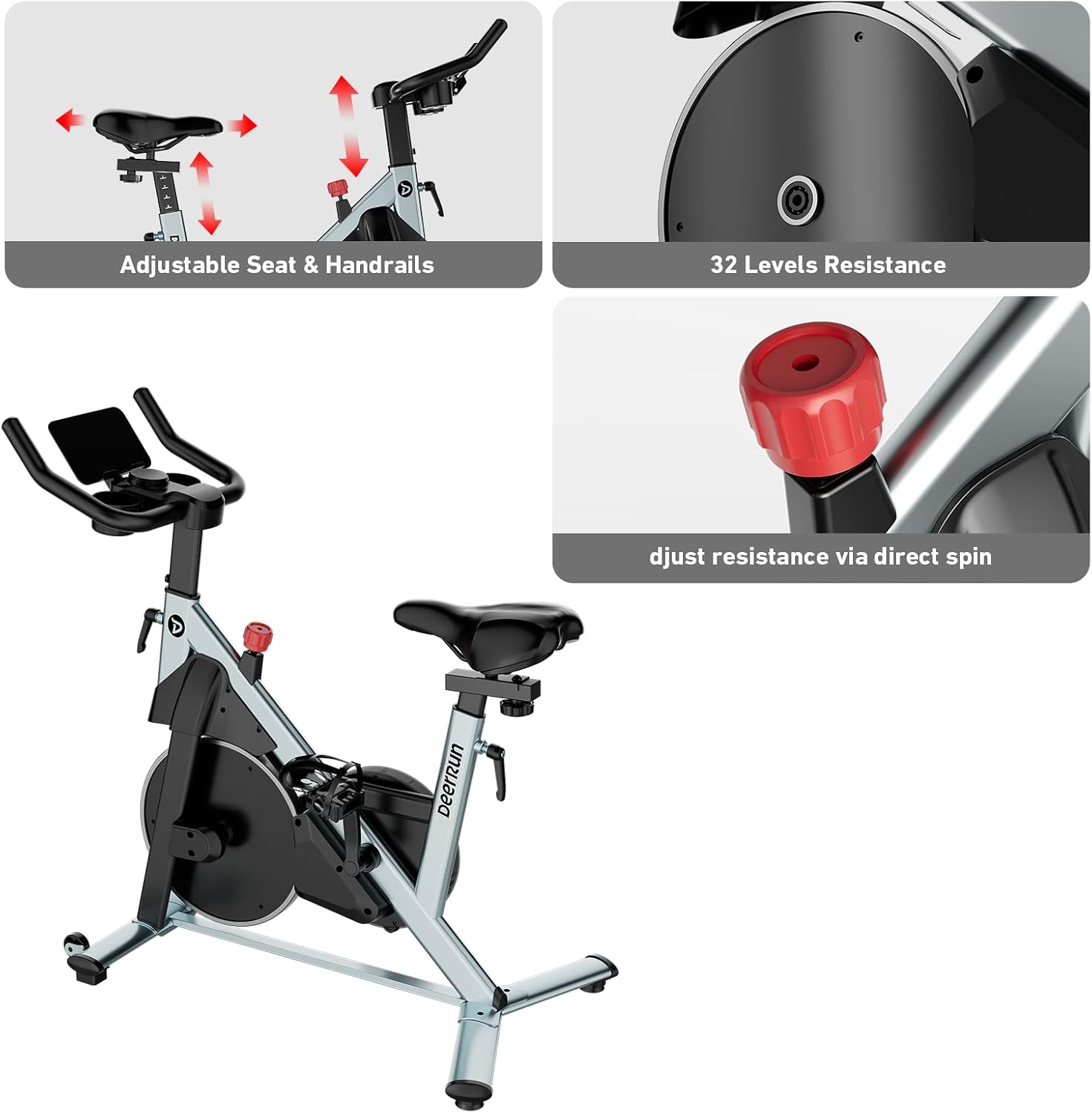 DeerRun Exercise Bike, Indoor Cycling Bike with Adjustable Magnetic Resistance, Low-Noise Belt Drive Stationary Bike for Home Cardio, 300 lb Capacity, Device Mount & LCD Monitor