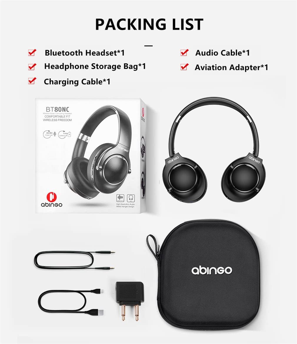Bluetooth 5.0 Over-Ear Wireless Headphones, ANC Active Noise Cancelling On-Ear Foldable Headsets with Mic, Hi-Res Audio, Deep Bass, for Travel, Home Office