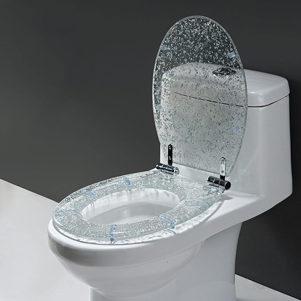 Resin Toilet Seat, Toilet Seats For Standard Toilets, With Slow Close Stainless Steel Hinges, Top Fixing Toilet Seat/Silver,Silver,Silver
