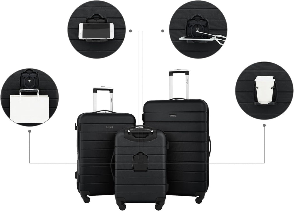 Wrangler Smart Spinner Hardside Luggage, 3 Piece Set, Black