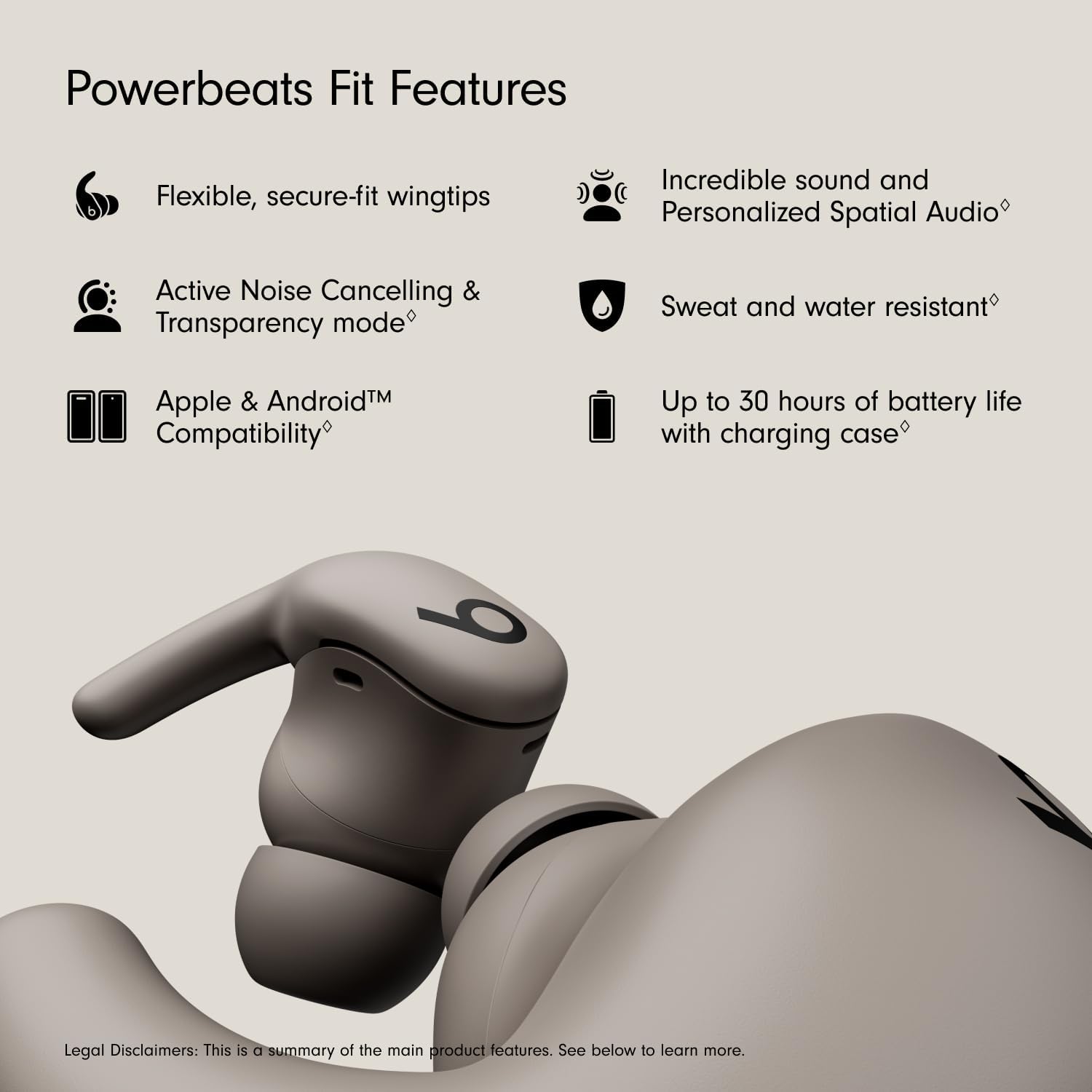 Beats - Powerbeats Fit - Wireless Noise-Cancelling Workout Earbuds with Ultimate Secure Fit with AppleCare+ (2 Years) - Gravel Gray