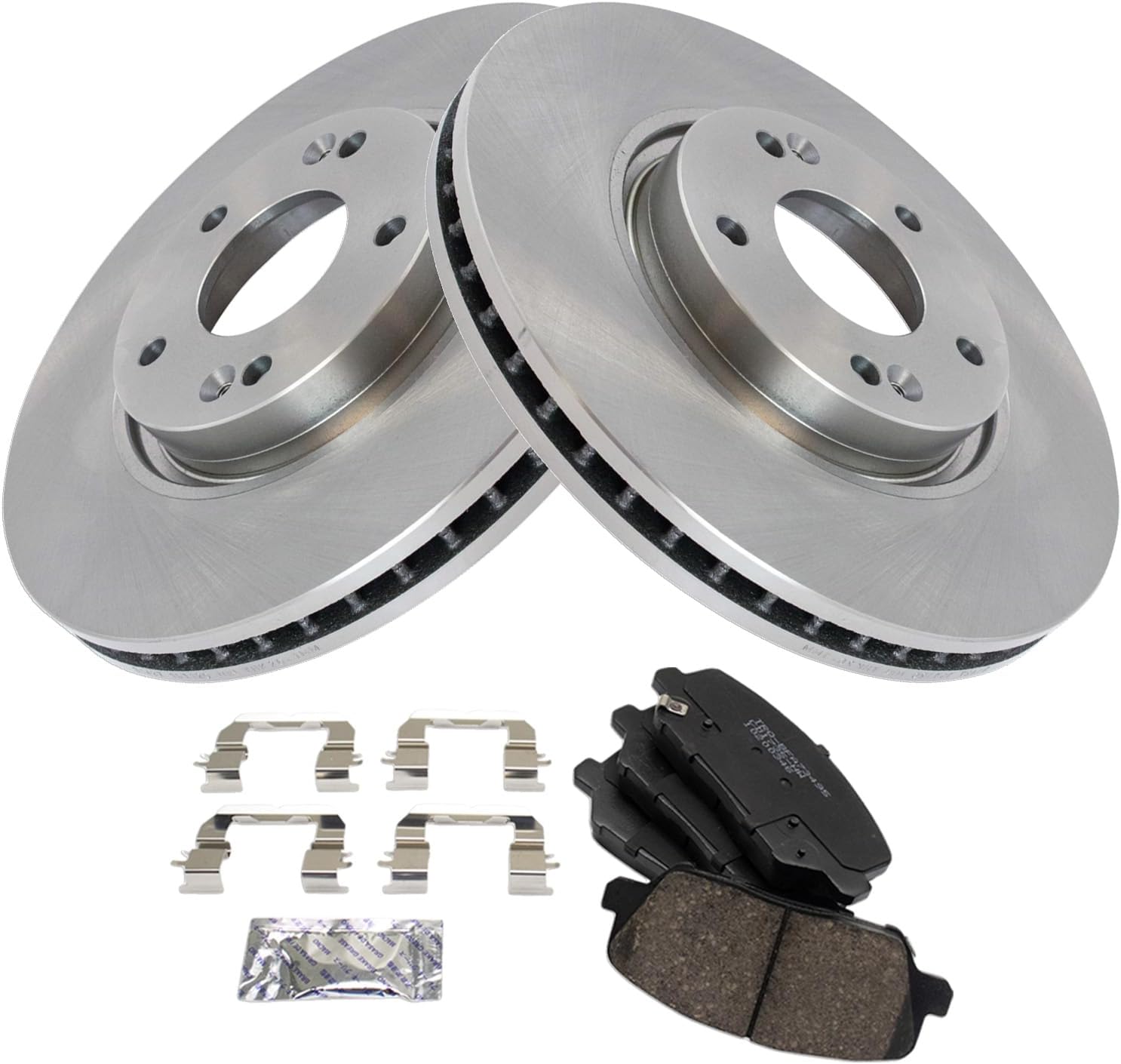 TRQ Front Brake Pad and Rotor Set Ceramic Vented Rotors Compatible with 2013-2016 Hyundai Veloster 2014-2016 Kia Forte Koup Forte5