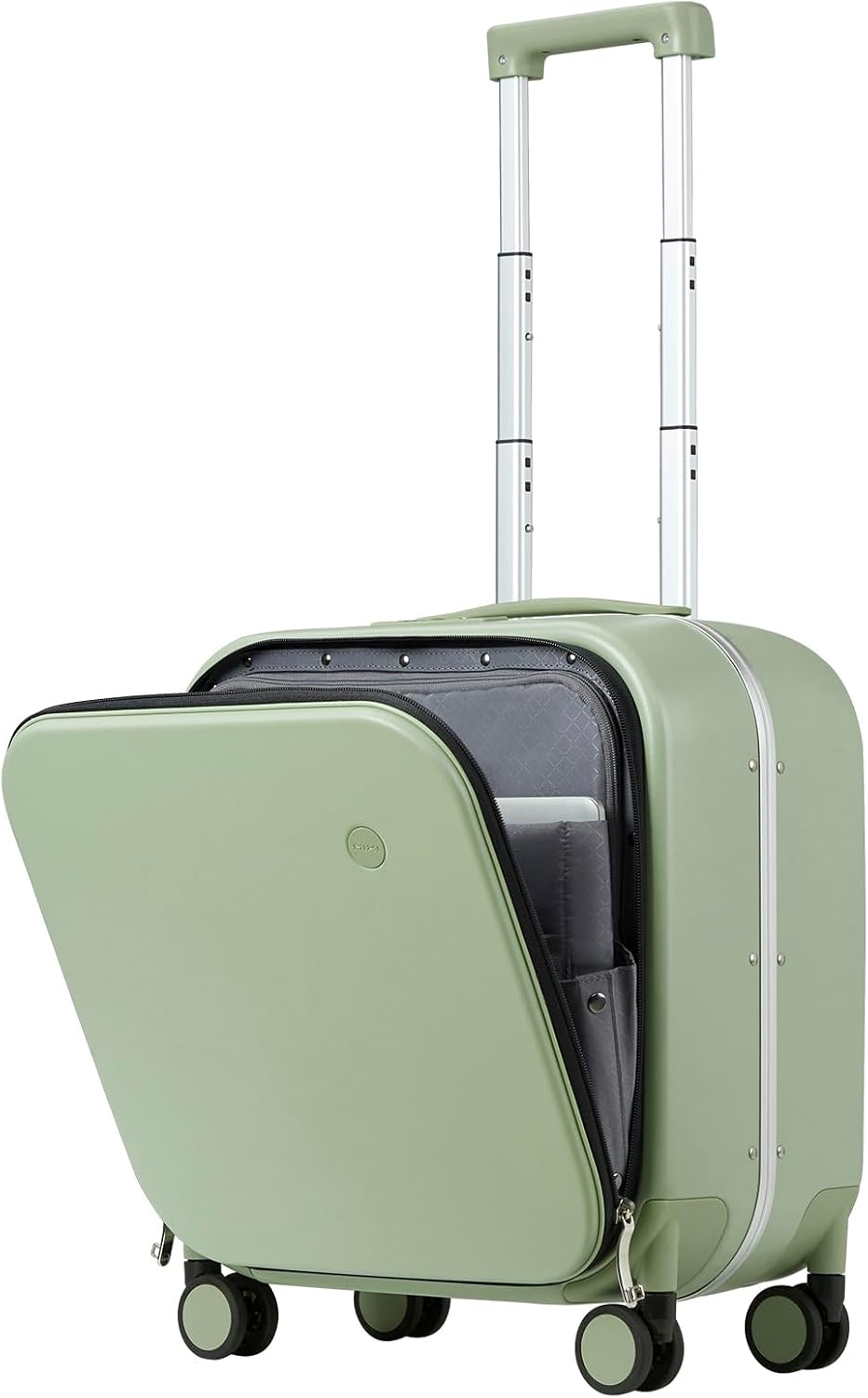mixi Carry On Luggage, 18' Suitcase with Front Pocket, Travel Luggage Aluminum Frame PC Hardside with Spinner Wheels & TSA Lock and Cover (Not for Underseat), Avocado Green