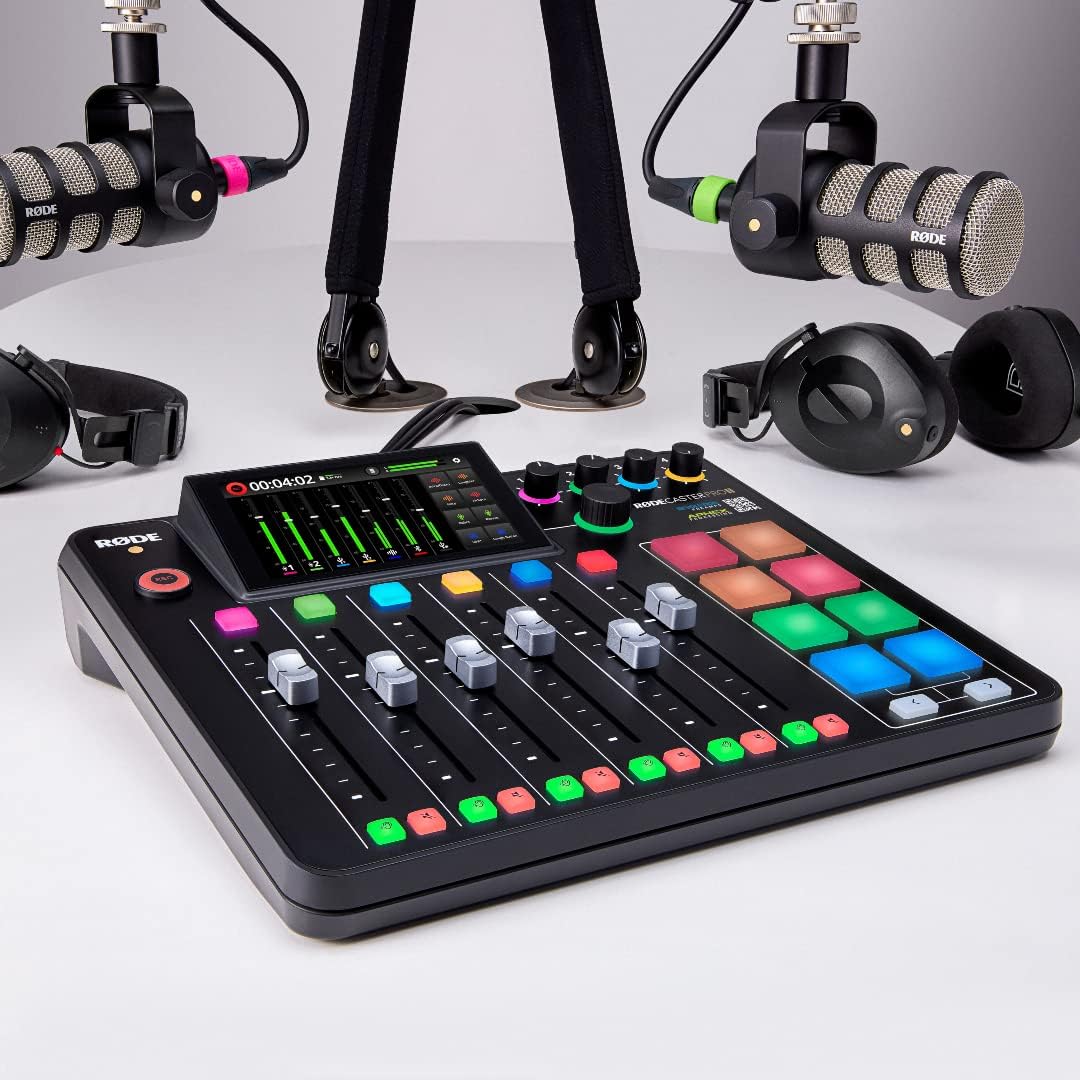 Rode PodMic Dynamic Podcasting Microphones (Pair) with Rode PSA1+ Professional Studio Boom Arms, Studio Graded Headphones, XLR Cables and StreamEye Polishing Cloth