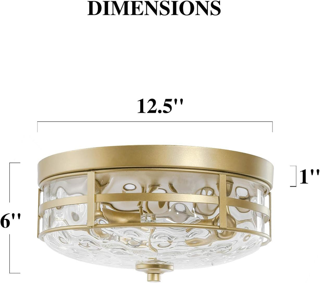 KSANA Gold Modern Flush Mount Ceiling Light Fixture with Water Ripple Glass for Bedroom, Hallway, Kitchen, Dining & Living Room, Foyer and Bathroom