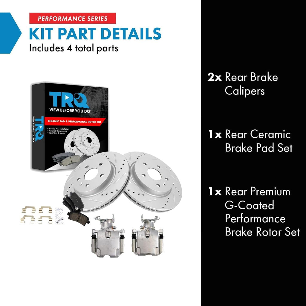 TRQ Performance Rear Brake Pad and Rotor Set Ceramic Vented Coated Rotors Calipers Compatible with 2010-2012 Buick LaCrosse