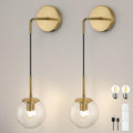 Battery Operated sconces Set of 2 Glass Globe Rechargeable Wall Light Fixture Wireless Wall Lights with Clear Glass Shade for Living Room, Hallway, Bedroom(2 Pack)