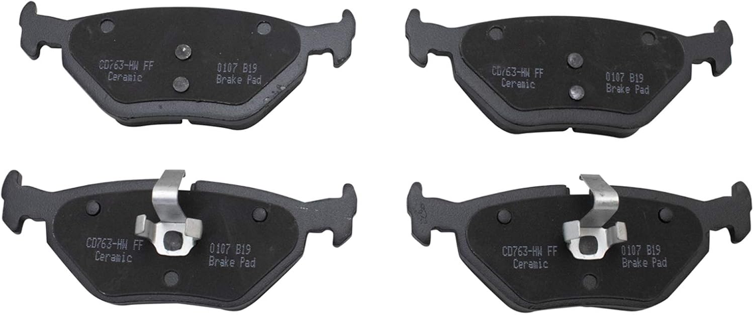 TRQ Performance Rear Brake Pad and Rotor Set Ceramic Drilled Slotted Coated Rotors Calipers Compatible with 2001-2003 BMW 325xi