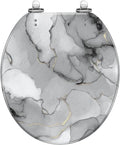 Round Toilet Seat Grey Marble Watercolor Stone Silver Alcohol Ink Gold Marble Resin Toilet Seat with Quietly Close Quick Release Hinges Decorative Toilet Seat with Cover Easy to Clean and Install