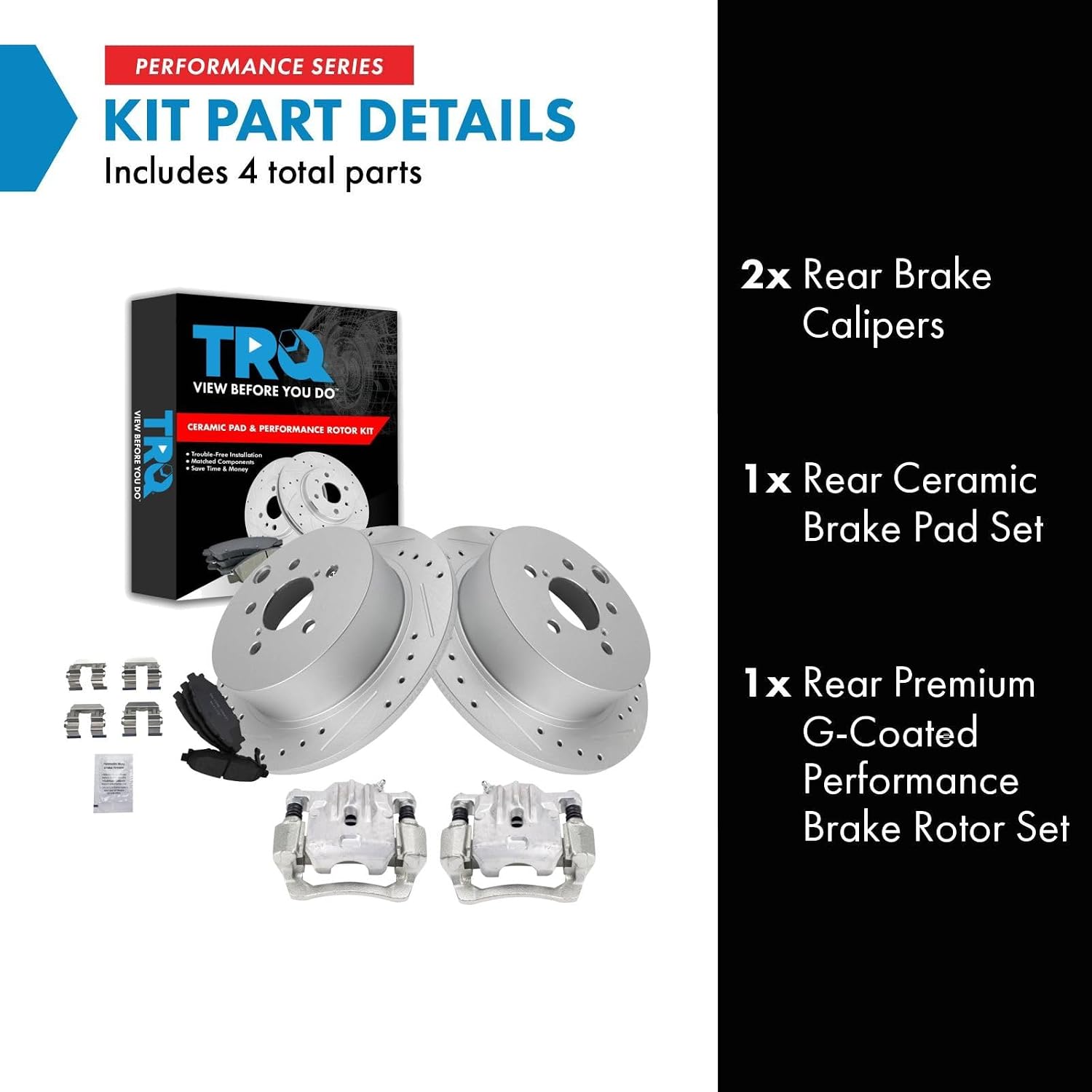 TRQ Performance Rear Brake Pad and Rotor Set Ceramic Drilled Slotted Solid Rotors Calipers Compatible with 2014-2018 Subaru Forester 2012-2019 Impreza 2013-2015 XV Crosstrek 2016-2019 Crosstrek
