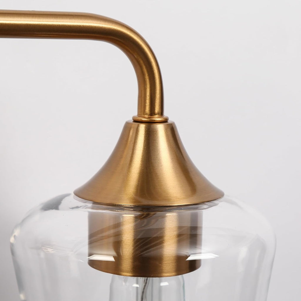 KSANA Gold Bathroom Light Fixture, 3-Light Vanity Light Over Mirror, Modern Glass Wall Sconce with Electroplated Antique Brass Finish