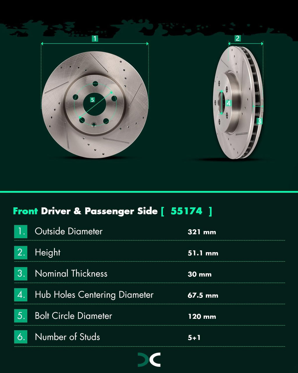 SCITOO Brake Kits For Buick For Allure,For LaCrosse,For Regal,For Chevy For Equinox,For GMC For Terrain,For Saab Front Drilled & Slotted Disc Brake Rotors and Ceramic Brake Pads 55174;D1421