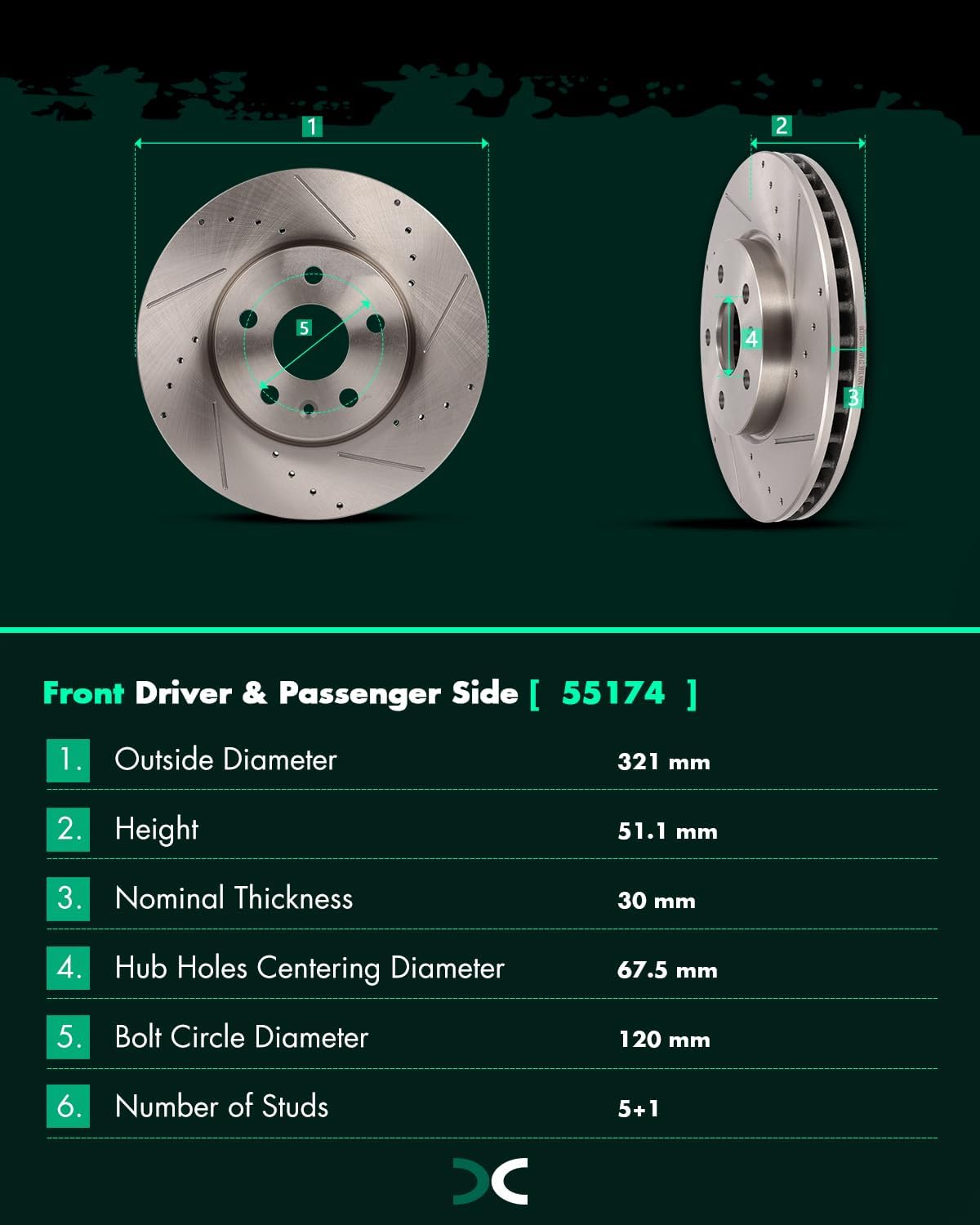 SCITOO Brake Kits For Buick For Allure,For LaCrosse,For Regal,For Chevy For Equinox,For GMC For Terrain,For Saab Front Drilled & Slotted Disc Brake Rotors and Ceramic Brake Pads 55174;D1421