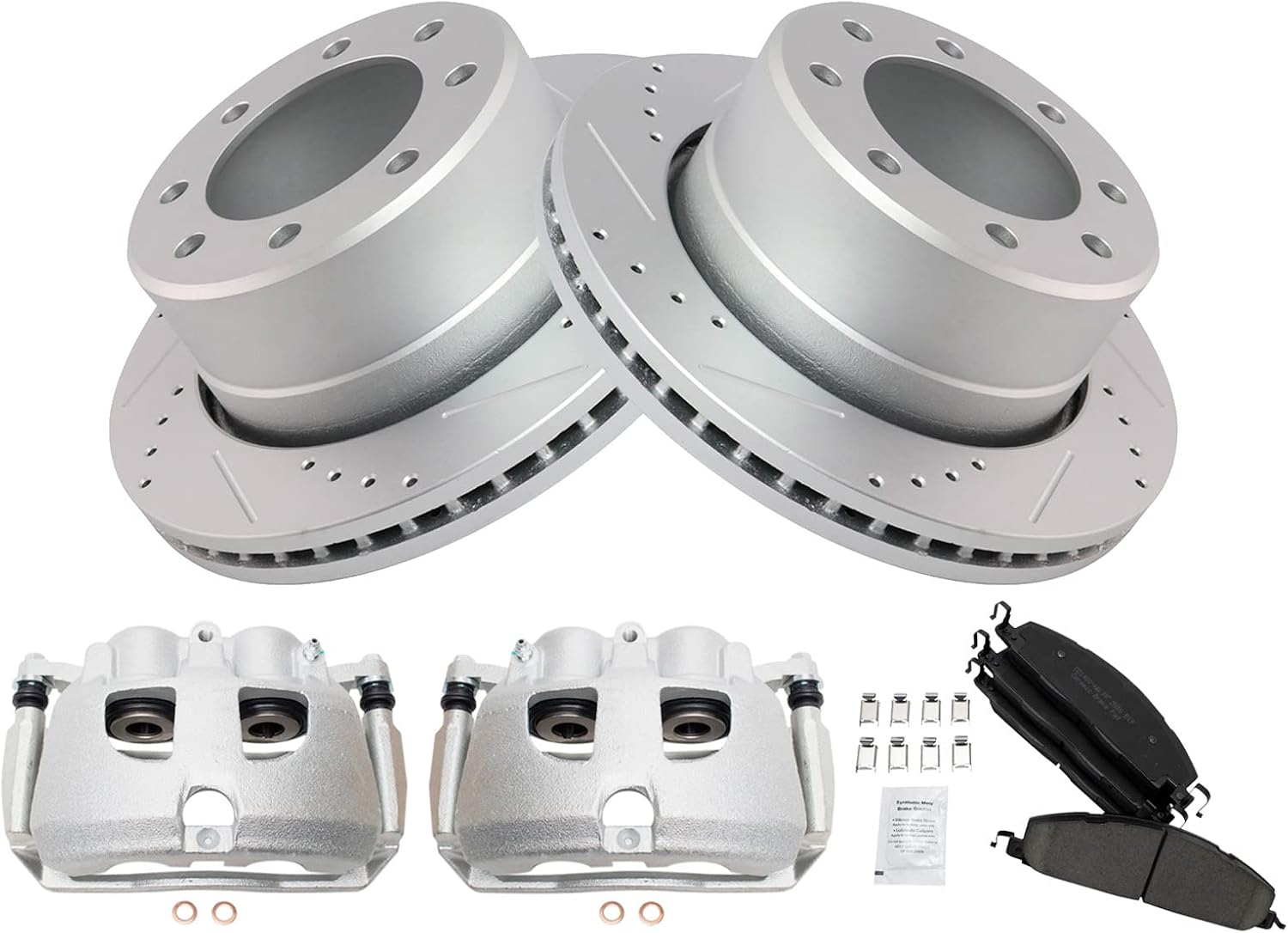 TRQ Rear Performance Brake Pad, Caliper, & Rotor Kit Ceramic Vented Premium G-Coated Compatible with 2009-2010 Dodge Ram 2500, 3500 2012 Ram 1500 2011-2018 2500 3500