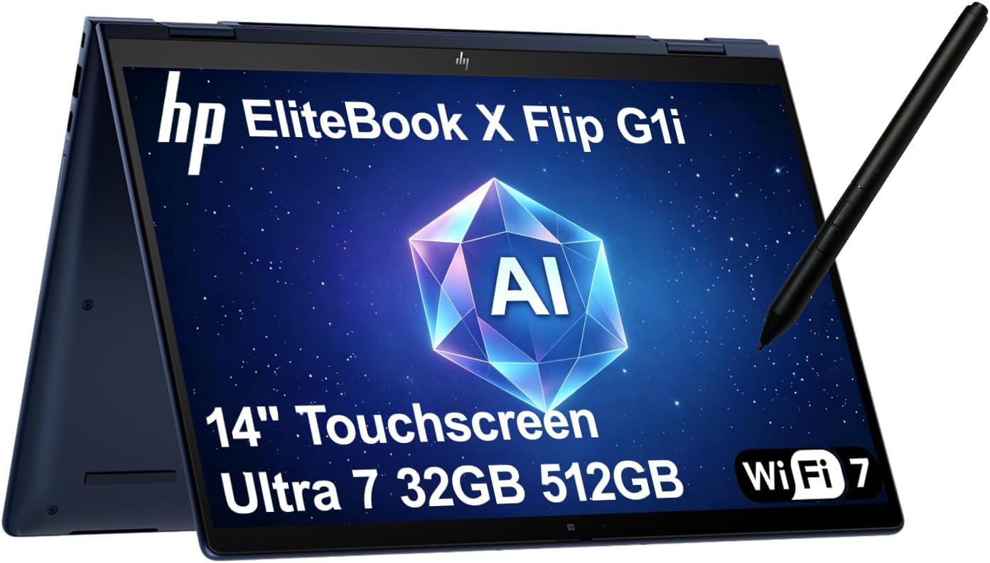 HP EliteBook X Flip G1i (Next Gen 1040 X360) AI PC 2-in-1 Business Laptop (14' FHD+ Touchscreen, Intel Core Ultra 7 268V, 32GB DDR5, 512GB SSD), Rechargeable Pen, IR Webcam, Thunderbolt 4, Win 11 Pro