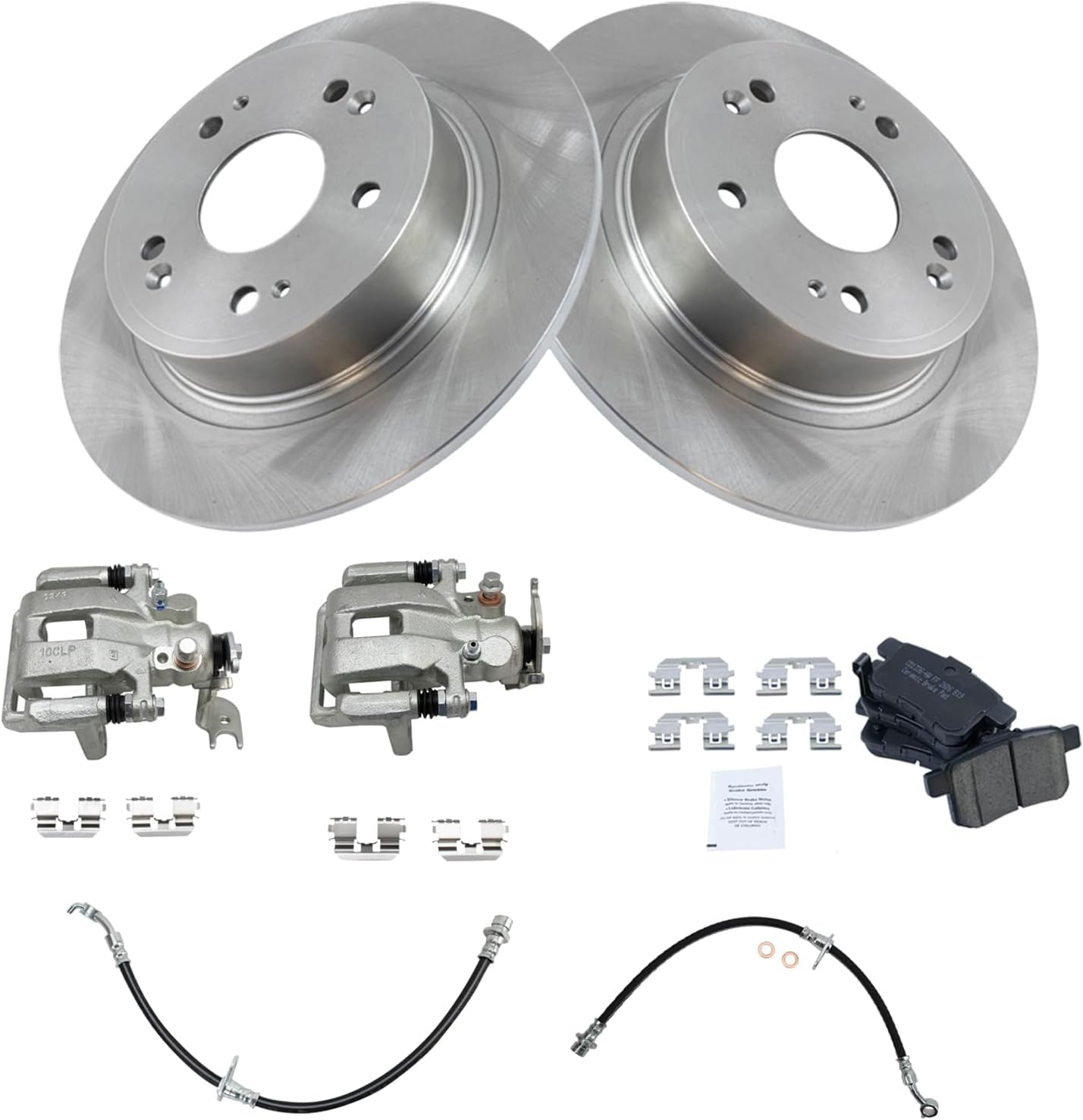TRQ Rear Brake Pad and Rotor Set Ceramic Rotors Calipers Hoses Compatible with 2009-2014 Acura TSX 2008-2012 Honda Accord