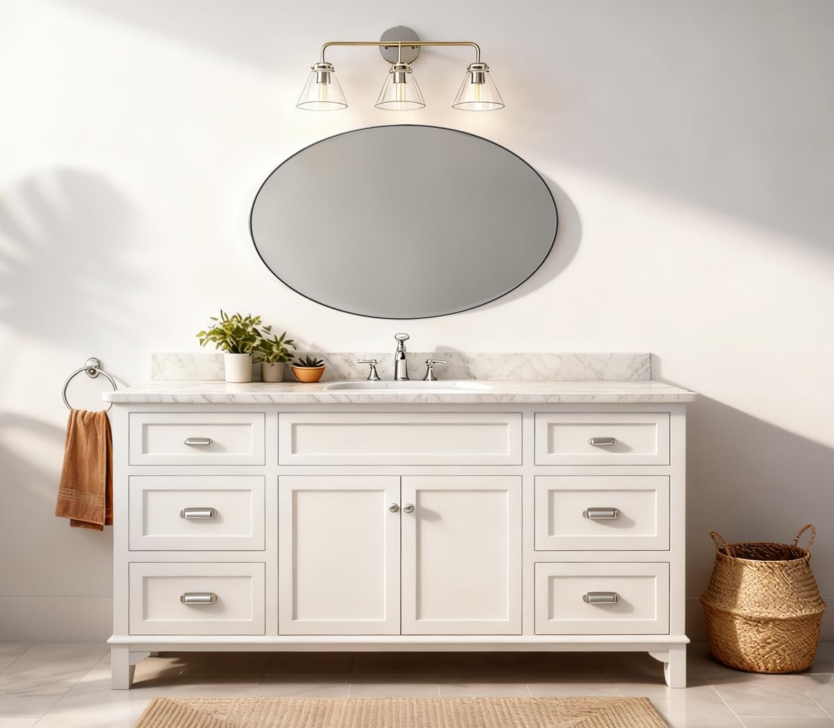 ANDY STAR Vanity Lights for Bathroom 3 Light - Chrome Bathroom Light Fixtures with Clear Cone-Shaped Glass, Polished Modern Geometric Design Wall Lights for Hallway, Bedroom, E26 Base (No Bulbs)