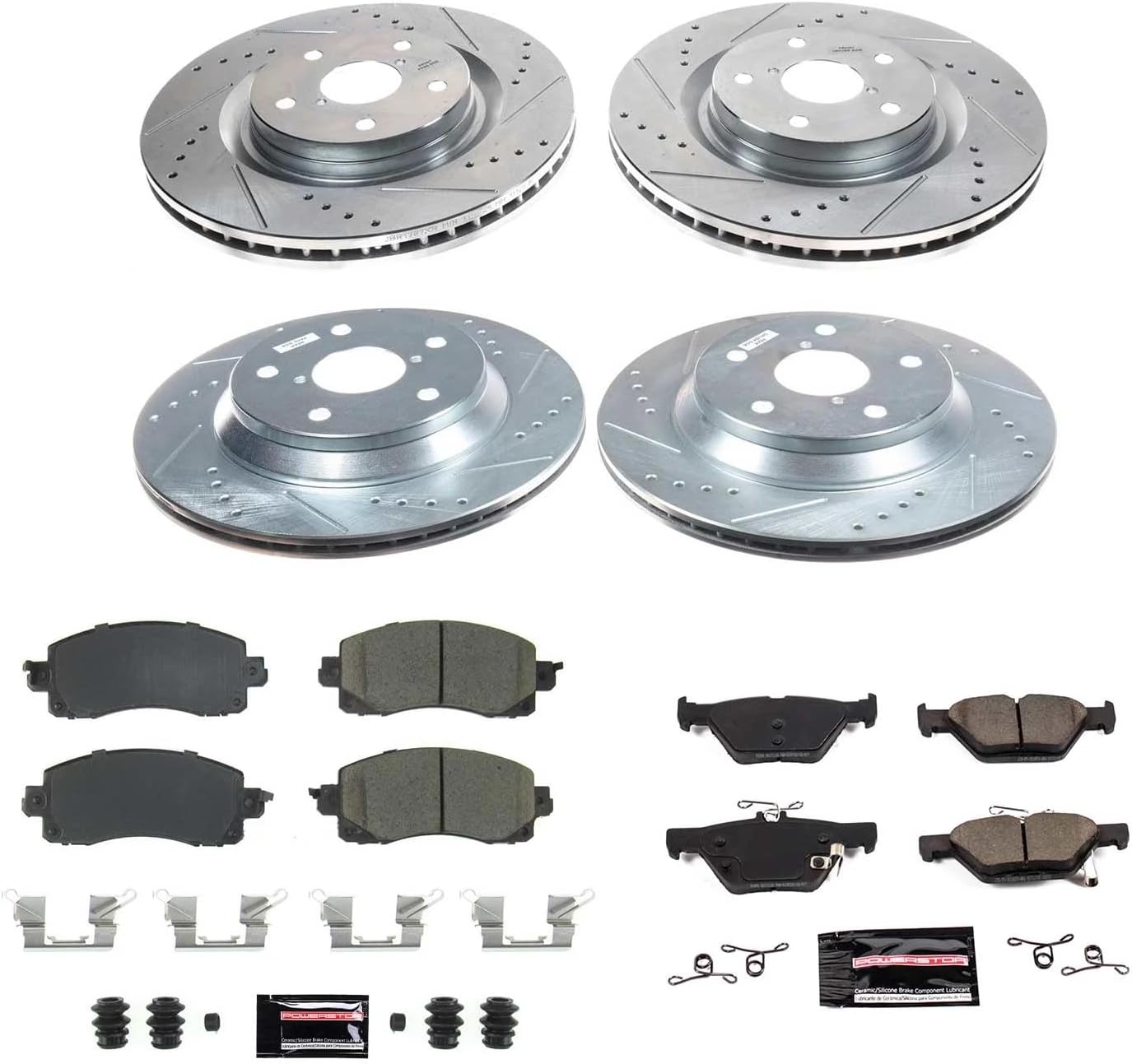 PowerStop Front and Rear Brake Kit for Subaru Forester 2019-22 - Drilled and Slotted Disc Rotors with Carbon-Fiber Ceramic Brake Pads Replacement, K8521