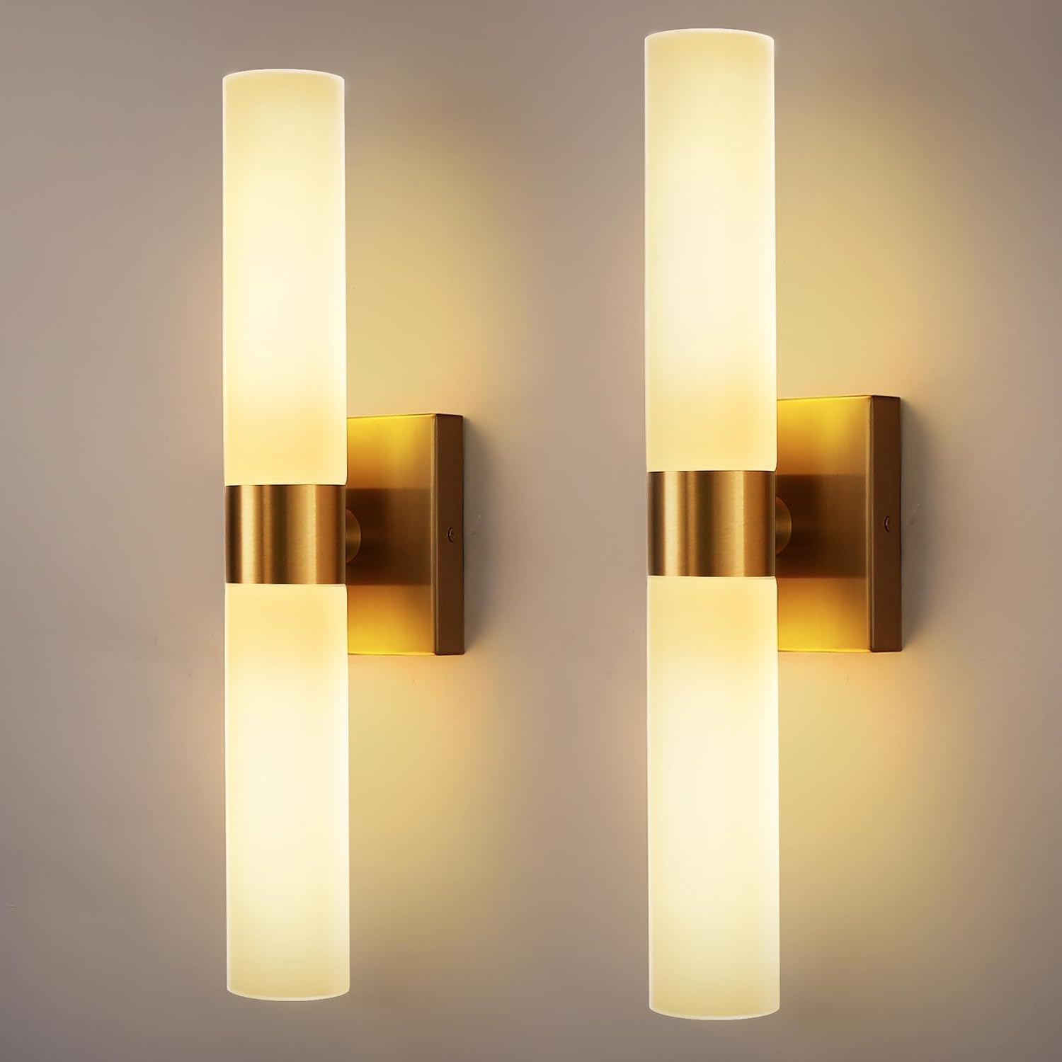 DORESshop Wall Sconce Set of 2, Modern Vanity Lights with Frosted Glass Shade, Sconces Wall Decor Set of 2 for Bathrooms Living Room Stairs Bedroom, Gold, 17.7in