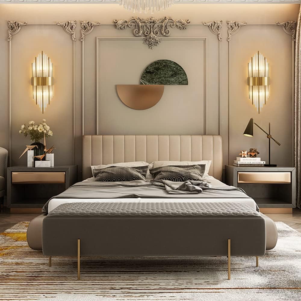 BOKT Crystal Wall Sconces Set of 2 Modern Sconces Wall Lighting Gold Wall Sconce Bathroom Vanity Wall Mount Luxury Wall Light Fixtures for Bedside Hallway