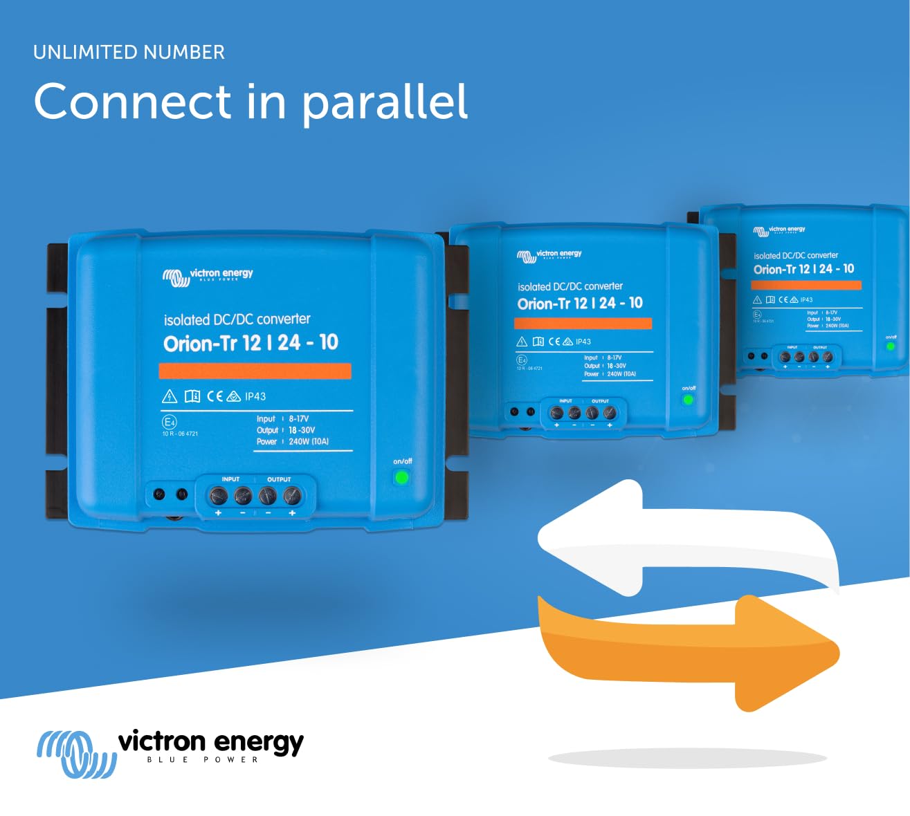 Victron Energy Orion-Tr DC to DC Converter - 12/24-Volt 10 amp 240-Watt - IP43 Protected - for Dual Battery Systems - Isolated