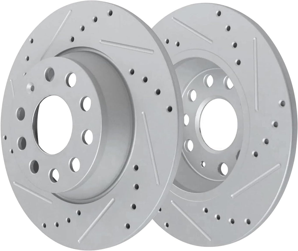Detroit Axle - Brake Kit for Volkswagen 2010 Jetta 2009-2011 Eos 2009-2010 Audi A3 Quattro Drilled and Slotted Disc Brake Rotors Ceramic Brakes Pads : 11.34' inch Front and 11.10' inch Rear Rotors