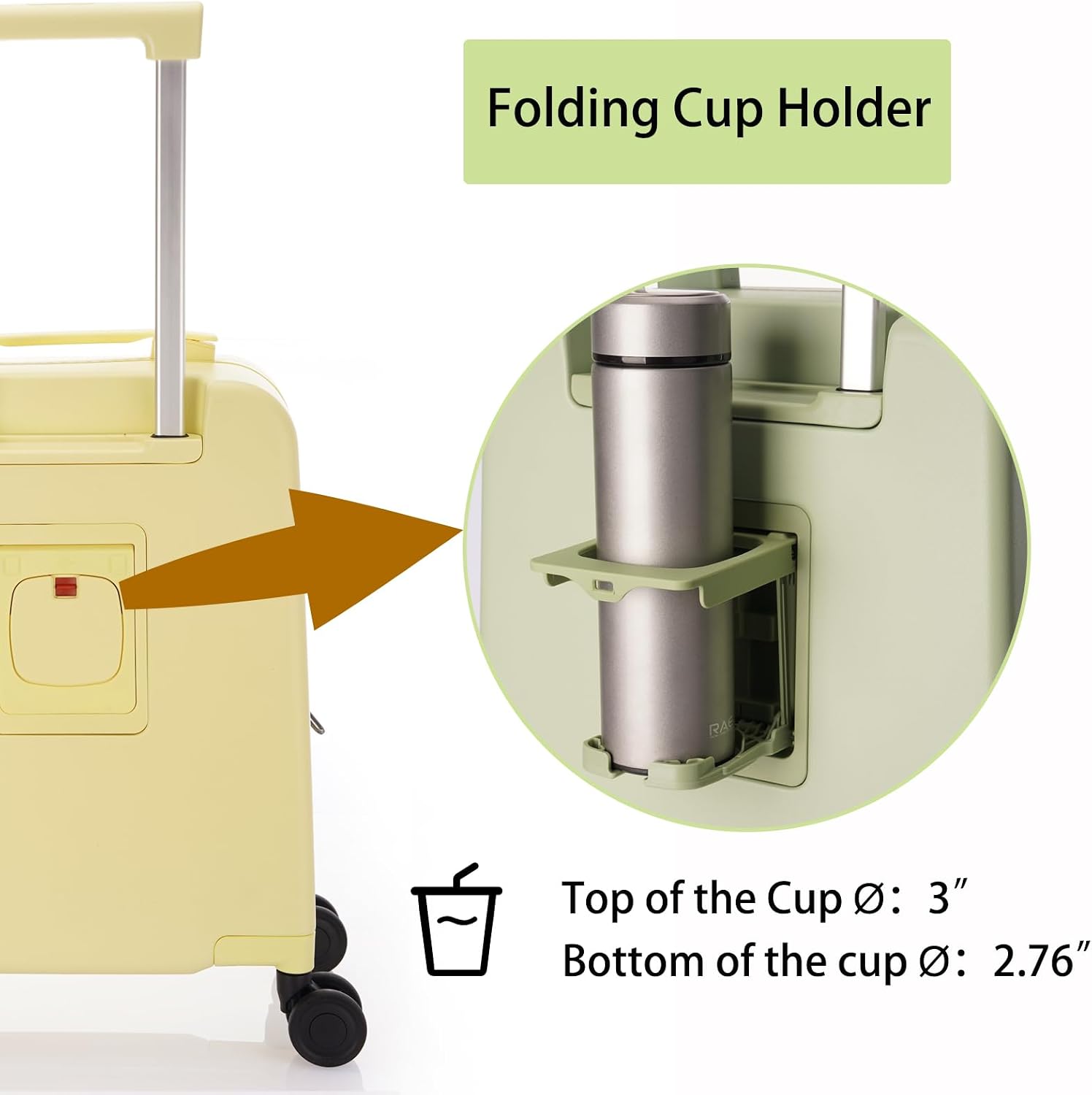 Carry On Luggage with Cup Holder,16 Inch Hard Shell Suitcases with 4 Spinner Wheels, Cabin Bag Wheeled Bag Airline Approved,Expandable Carry-ons Yellow
