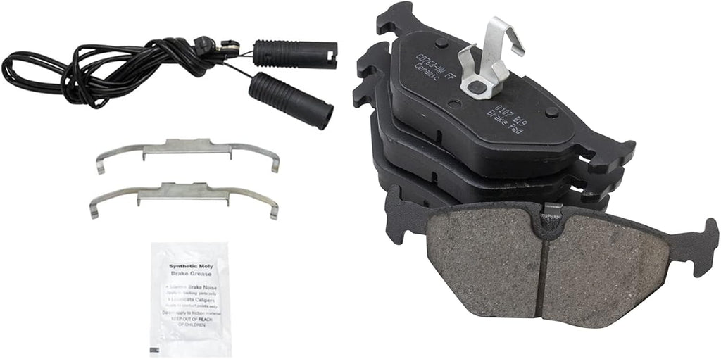 TRQ Performance Rear Brake Pad and Rotor Set Ceramic Drilled Slotted Coated Rotors Calipers Compatible with 2001-2003 BMW 325xi