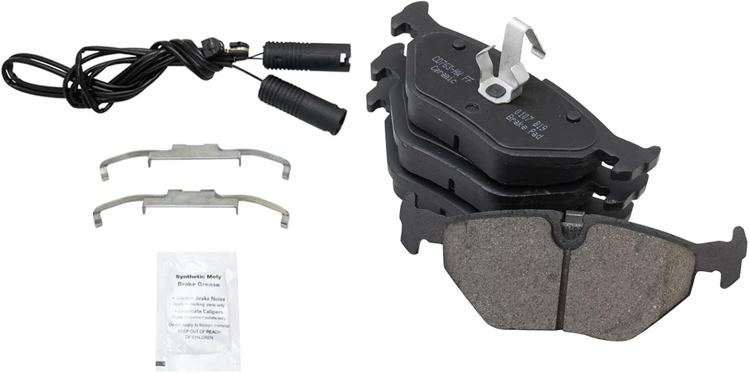 TRQ Rear Brake Pad and Rotor Set Ceramic Rotors Calipers Hoses Compatible with 2000 BMW 323Ci 323i 2001-2003 325Ci 325i