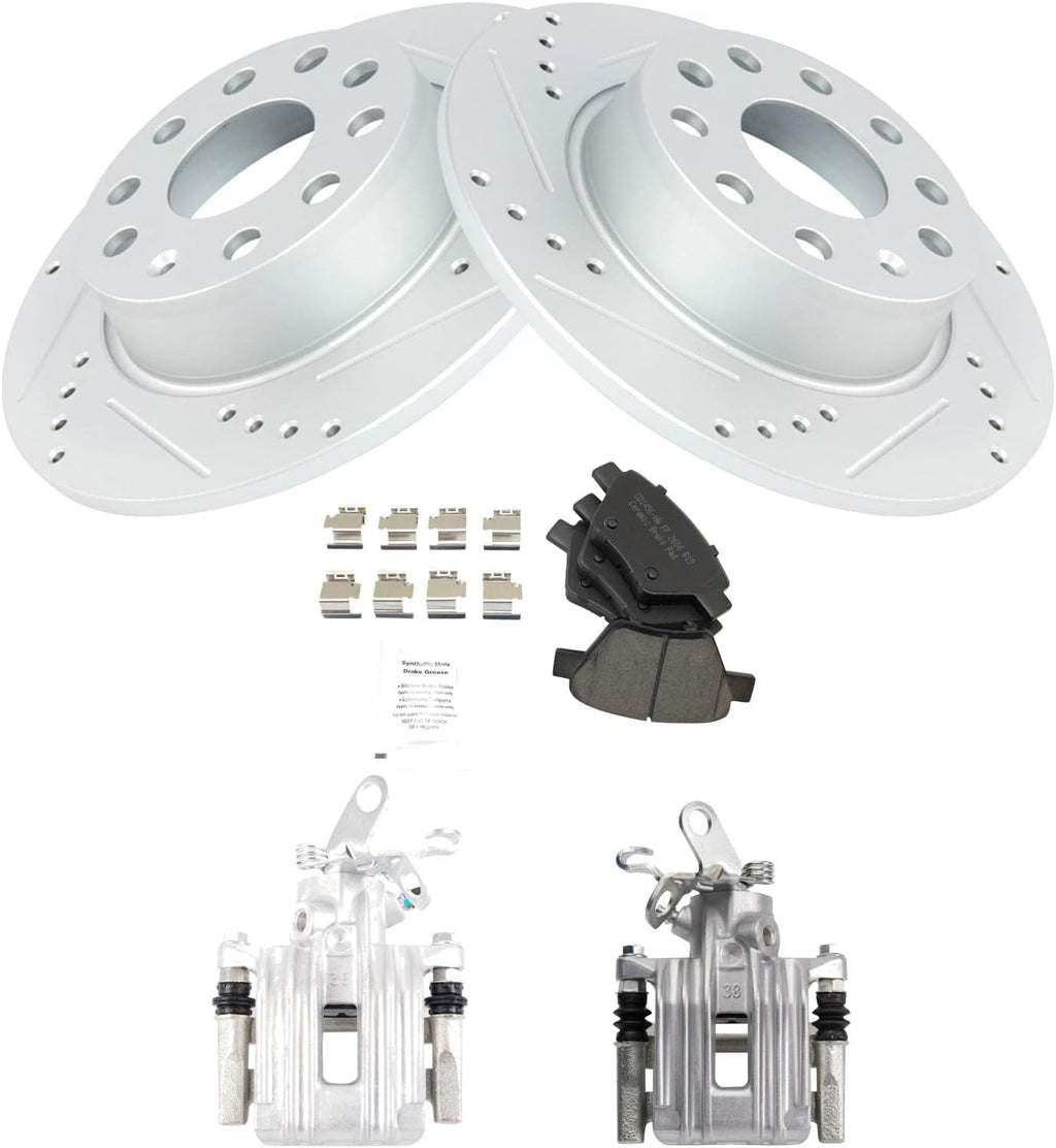 TRQ Performance Rear Brake Calipers Ceramic Pads & Drilled Rotors Fits 11 Golf 12 Jetta