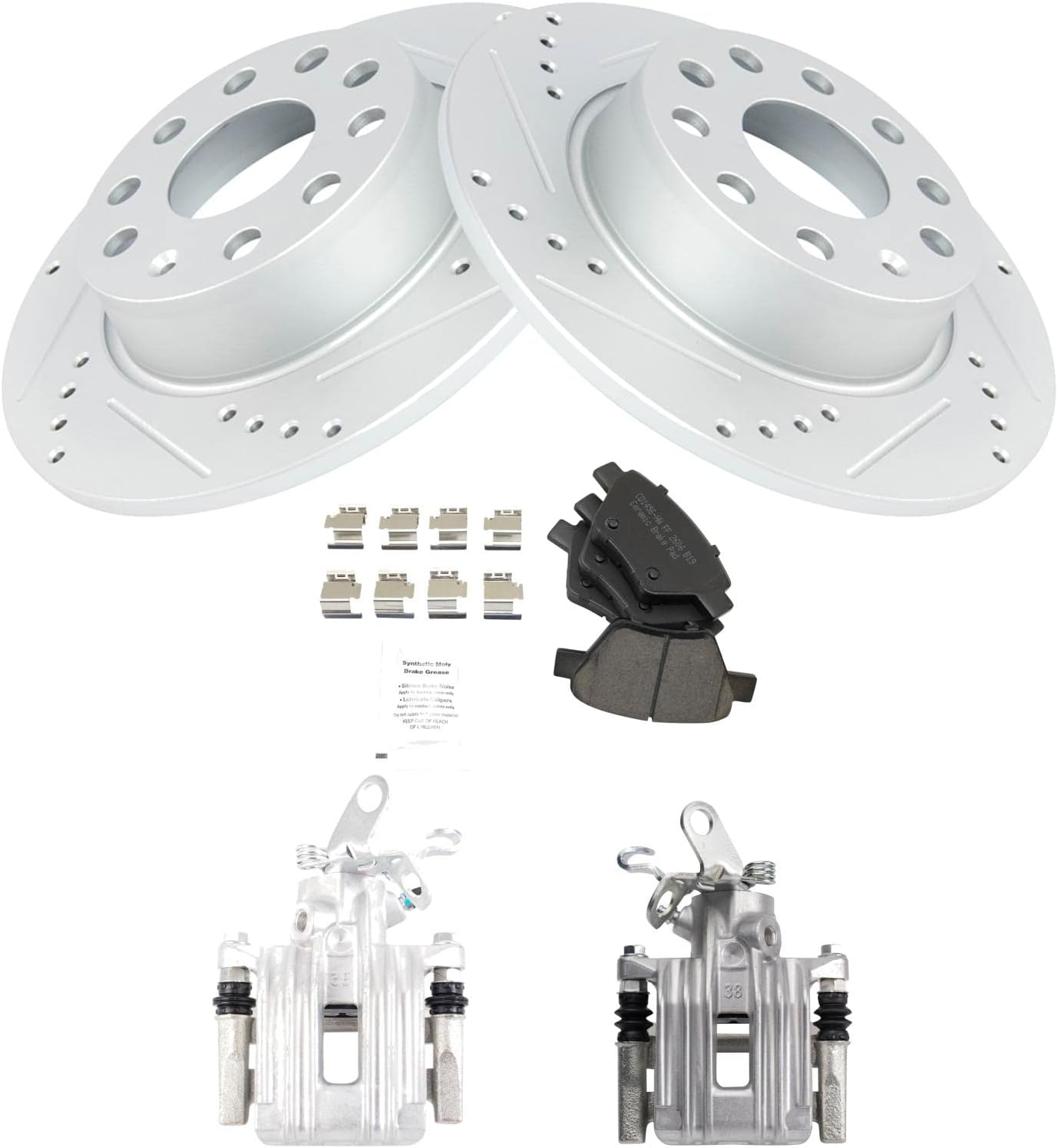 TRQ Performance Rear Brake Calipers Ceramic Pads & Drilled Rotors Fits 11 Golf 12 Jetta