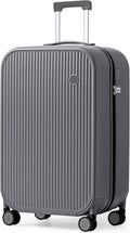 mixi 24 Inch Checked Luggage PC Hardshell Suitcases with Wheels for Travel Woman Men, Rock Gray