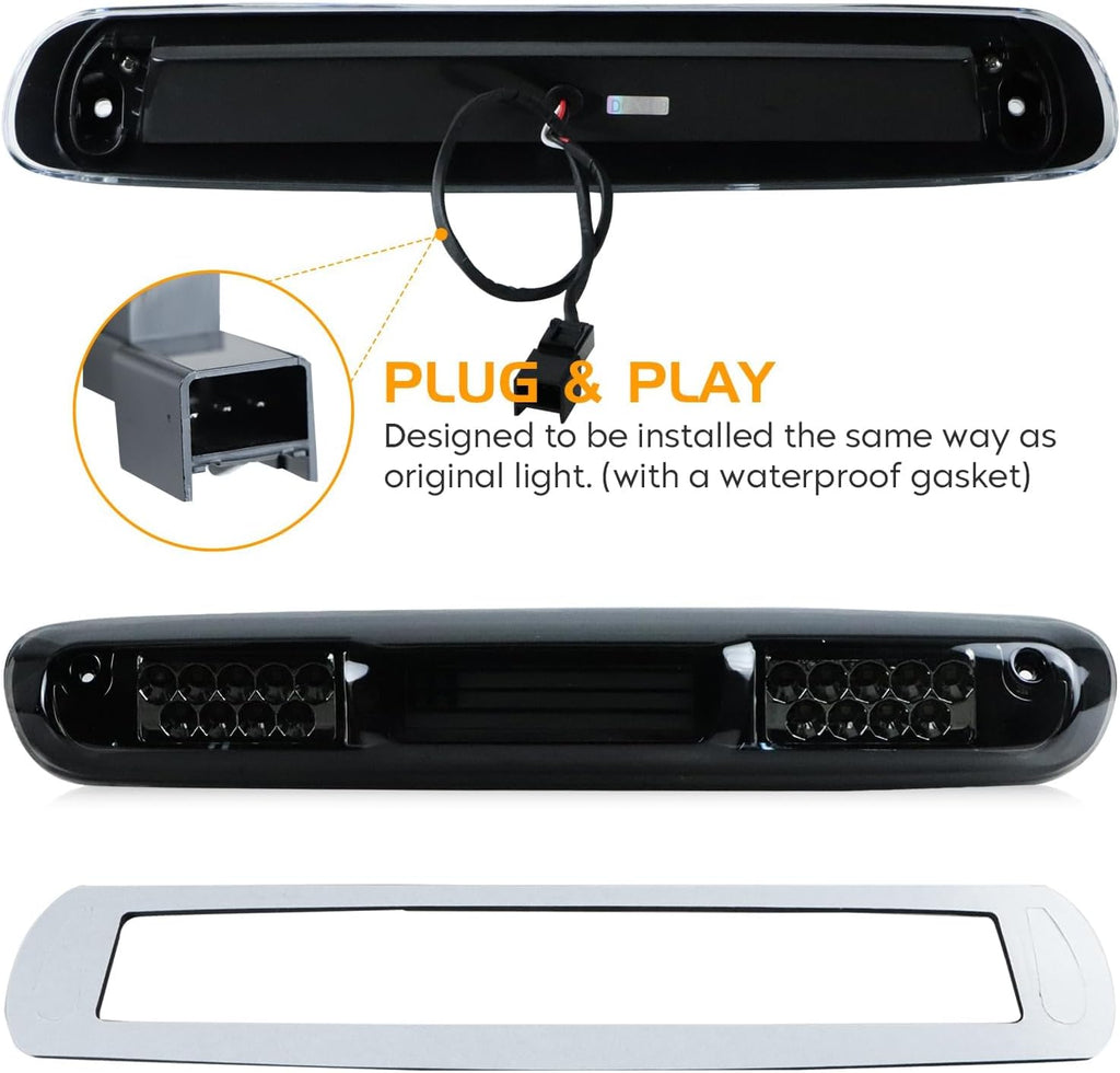 LED Tail Light + 3rd Brake Light Assembly for Chevy Chevrolet Silverado 1500 2500 HD 3500 HD 2007-2014, for GMC Sierra 3500 HD 2008-2014 with Dual Wheel Only, Smoke Lens 3Pcs