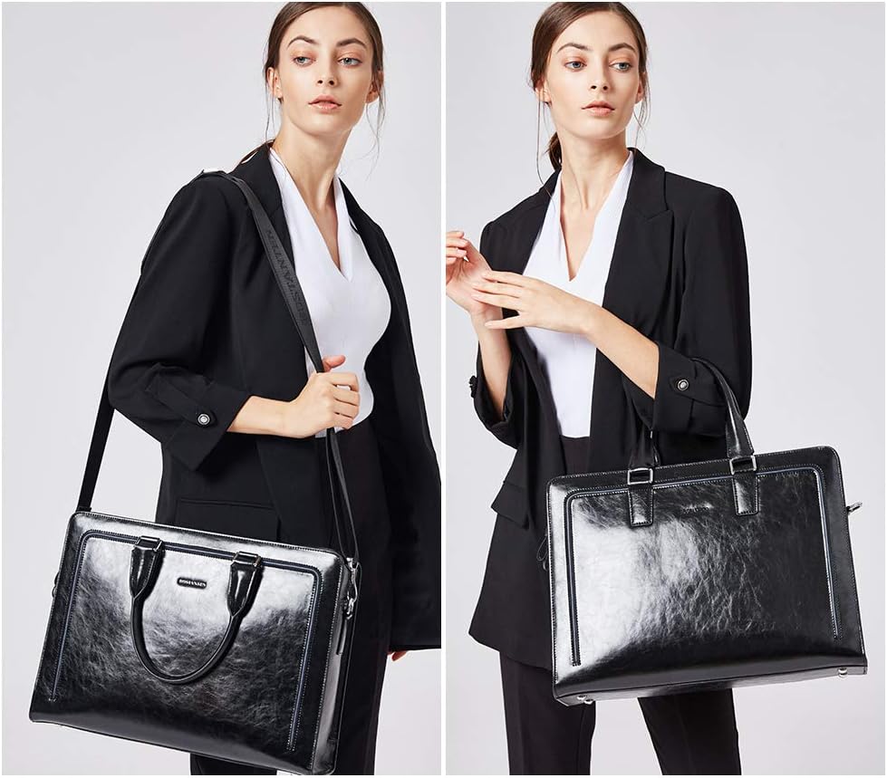 BOSTANTEN Women Genuine Leather Briefcase Tote Business Vintage Handbag 15.6' Laptop Shoulder Bag Brown