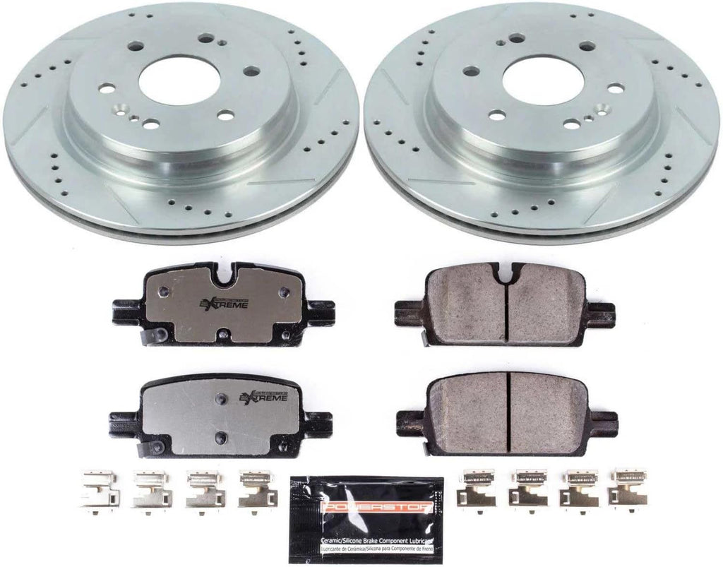 Power Stop Rear Brake Kit For 2021 2022 2023 2024 Cadillac Escalade - Truck & Tow Carbon Fiber Ceramic Brake Pads & Drilled and Slotted Rotors Replacement, K8173-36
