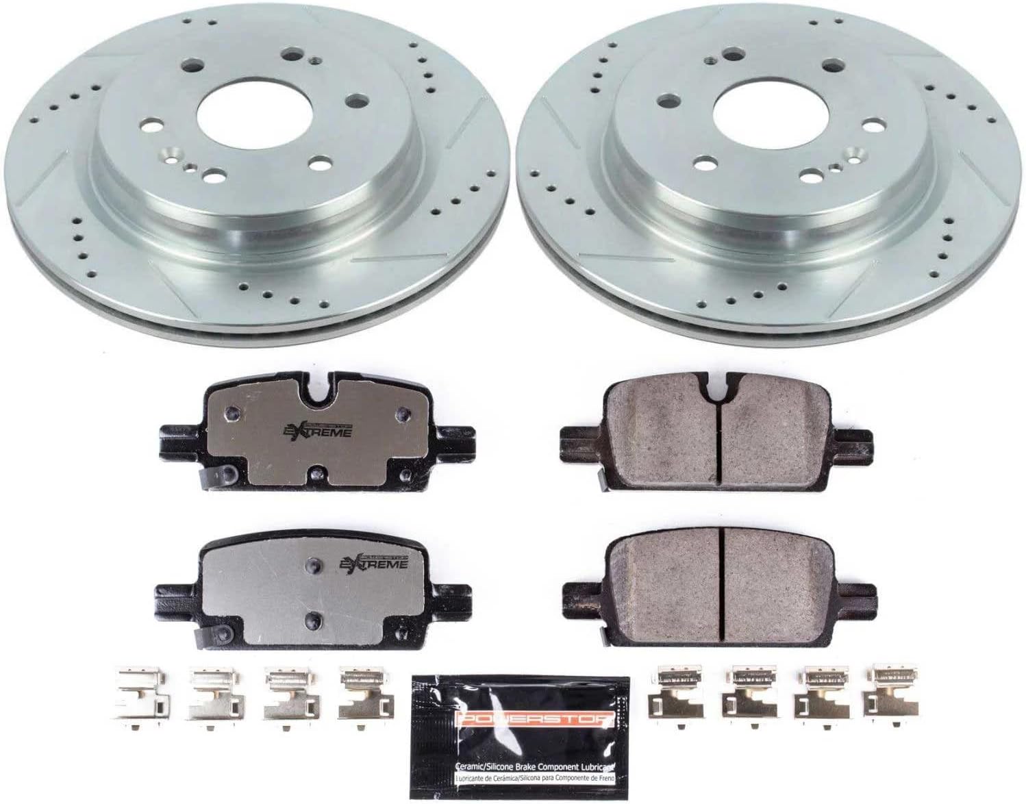 Power Stop Rear Brake Kit For 2021 2022 2023 2024 Cadillac Escalade - Truck & Tow Carbon Fiber Ceramic Brake Pads & Drilled and Slotted Rotors Replacement, K8173-36