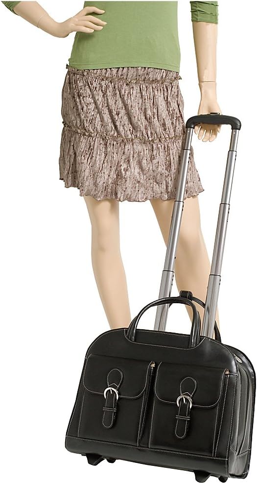 McKlein DAVIS, Top Grain Cowhide Leather, 15' Horizontal Wheeled Ladies' Laptop/Computer & Tablet Business Briefcase/Rolling Overnight Travel Bag, Removable trolley case