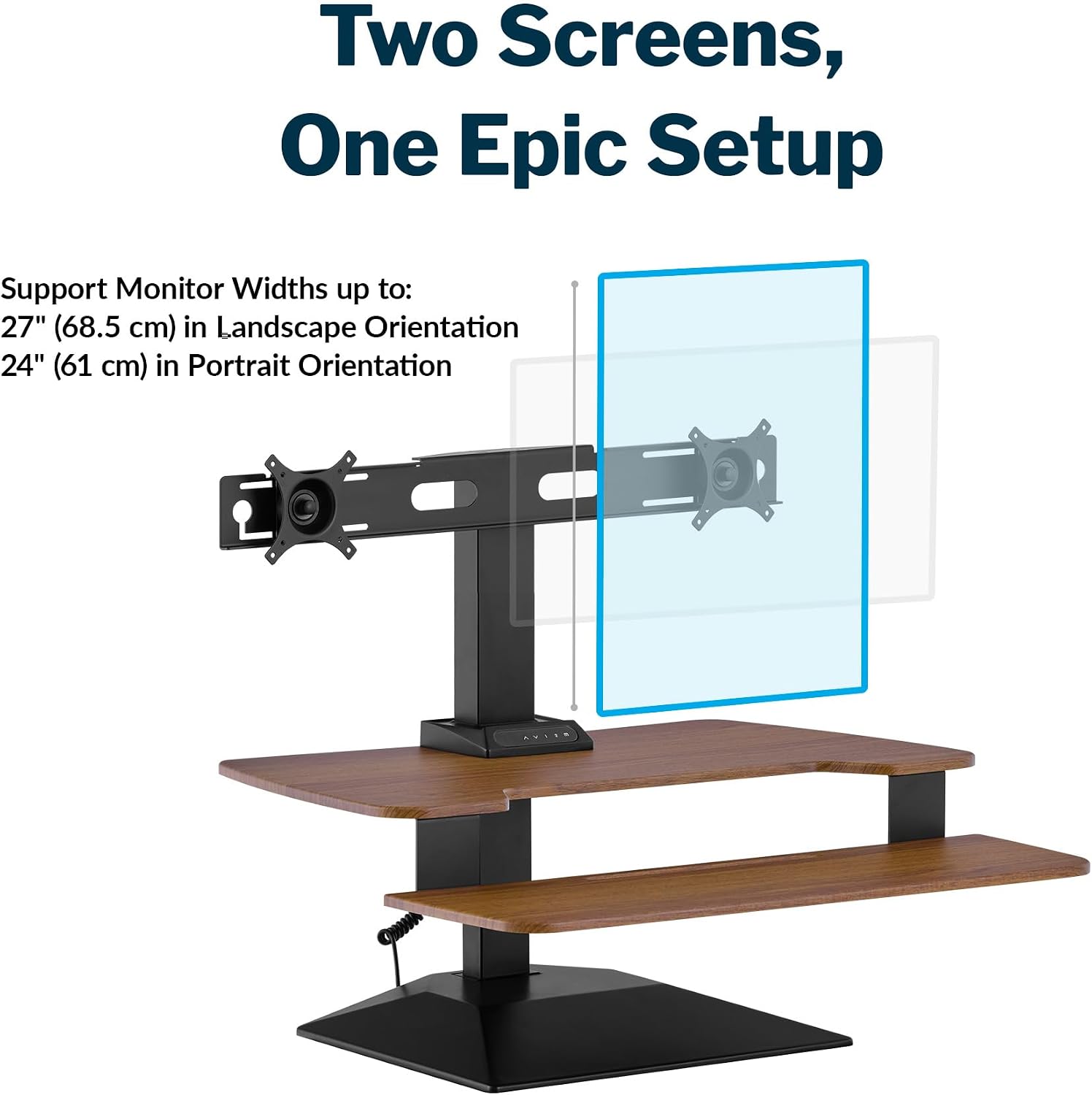 Vari VariDesk Premier Electric Converter -All-in-One Standing Desk Height Adjustable Riser - USB-A & USB-C - Ideal for Home Office Workspace - Dual Monitor Mount Computer Workstation (Walnut)