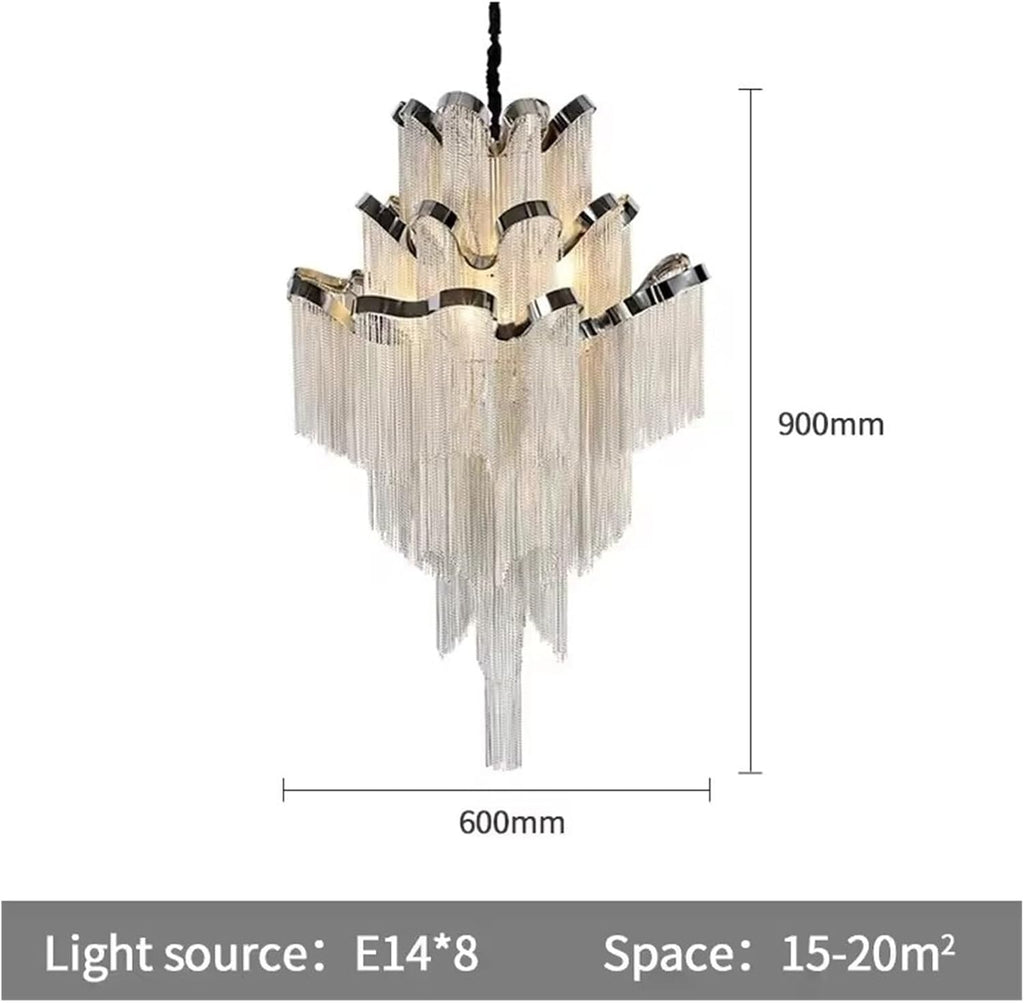 Modern Luxury Silver Gold Aluminium Chain LED Pendant Lamp Stair Pendant Hanging Light for Home Hotel Tassel Chandelier,Dining Light Fixtures