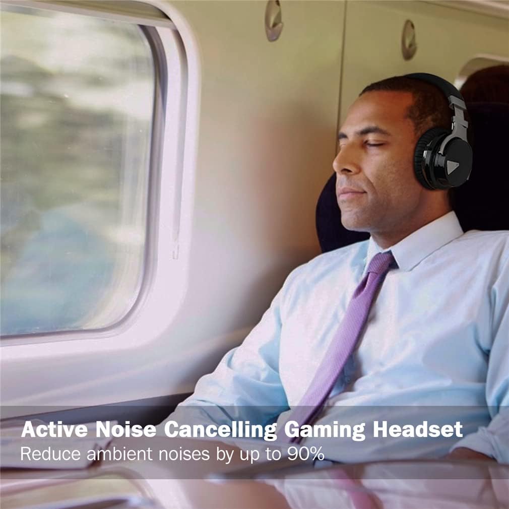 2 in 1 Active Noise Cancelling Gaming Headset Foldable Wireless Bluetooth Over-Ear Headphones with Detachable Boom Mic, Advanced 45Mm Speakers, 30H Playtime