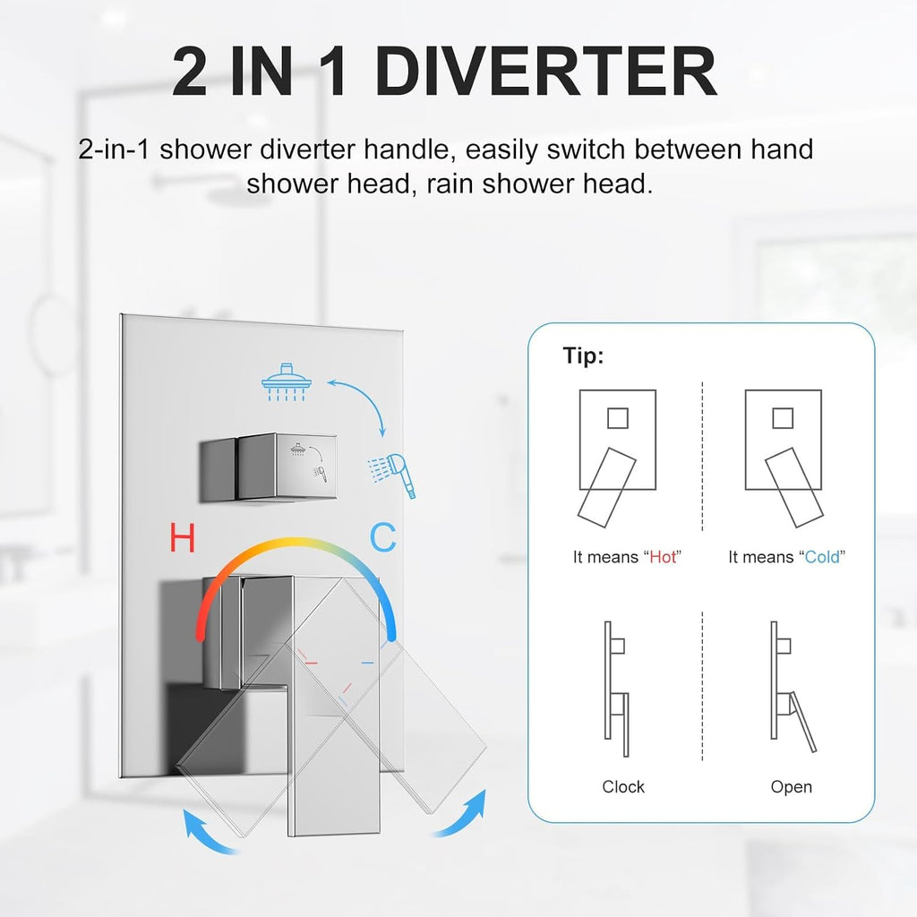 Shower Head Combo, Shower Heads with Handheld Spray Shower Faucet Set with 10 Inch Rainfall Chrome Shower Head High Pressure Wall Mounted for Bathroom (Chrome)-new