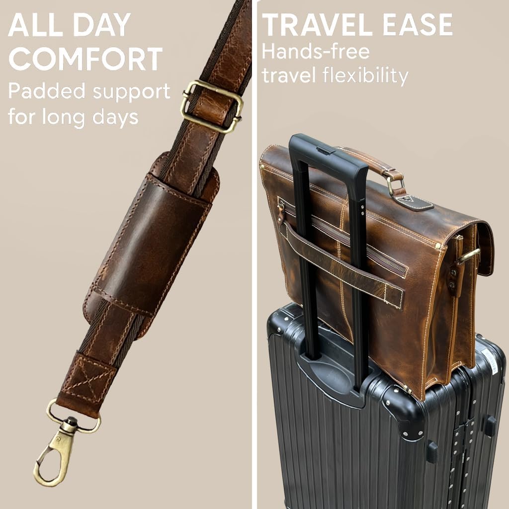 RUSTIC TOWN Handmade Leather Shoulder Briefcase Messenger Bag Mens 16 inch Laptop Satchel
