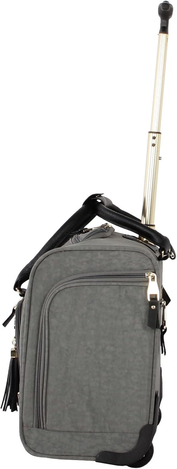 Steve Madden Designer 15 Inch Carry On - Weekender Overnight Business Travel Luggage - Lightweight 2- Spinner Wheels Suitcase - Under Seat Rolling Bag for Women, Peek-a-boo Grey, 15.0 x 14.0 9.0