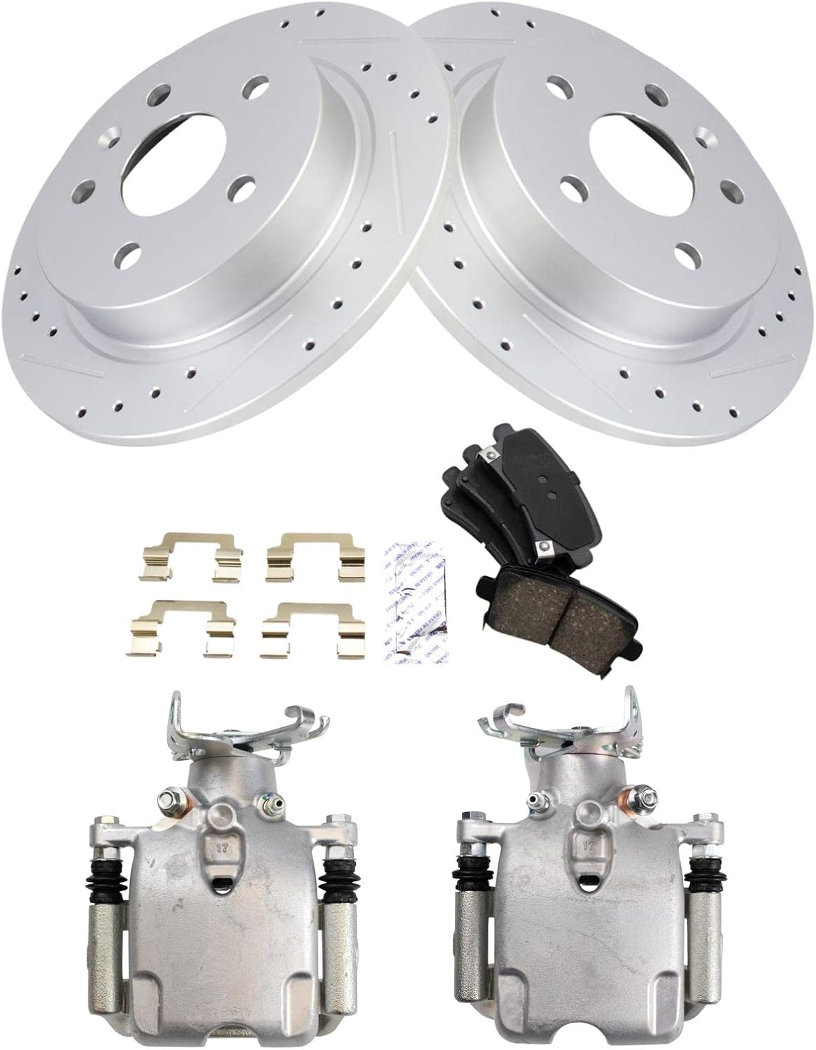 TRQ Performance Rear Brake Pad and Rotor Set Ceramic Solid Rotors Calipers Compatible with 2012 Buick LaCrosse