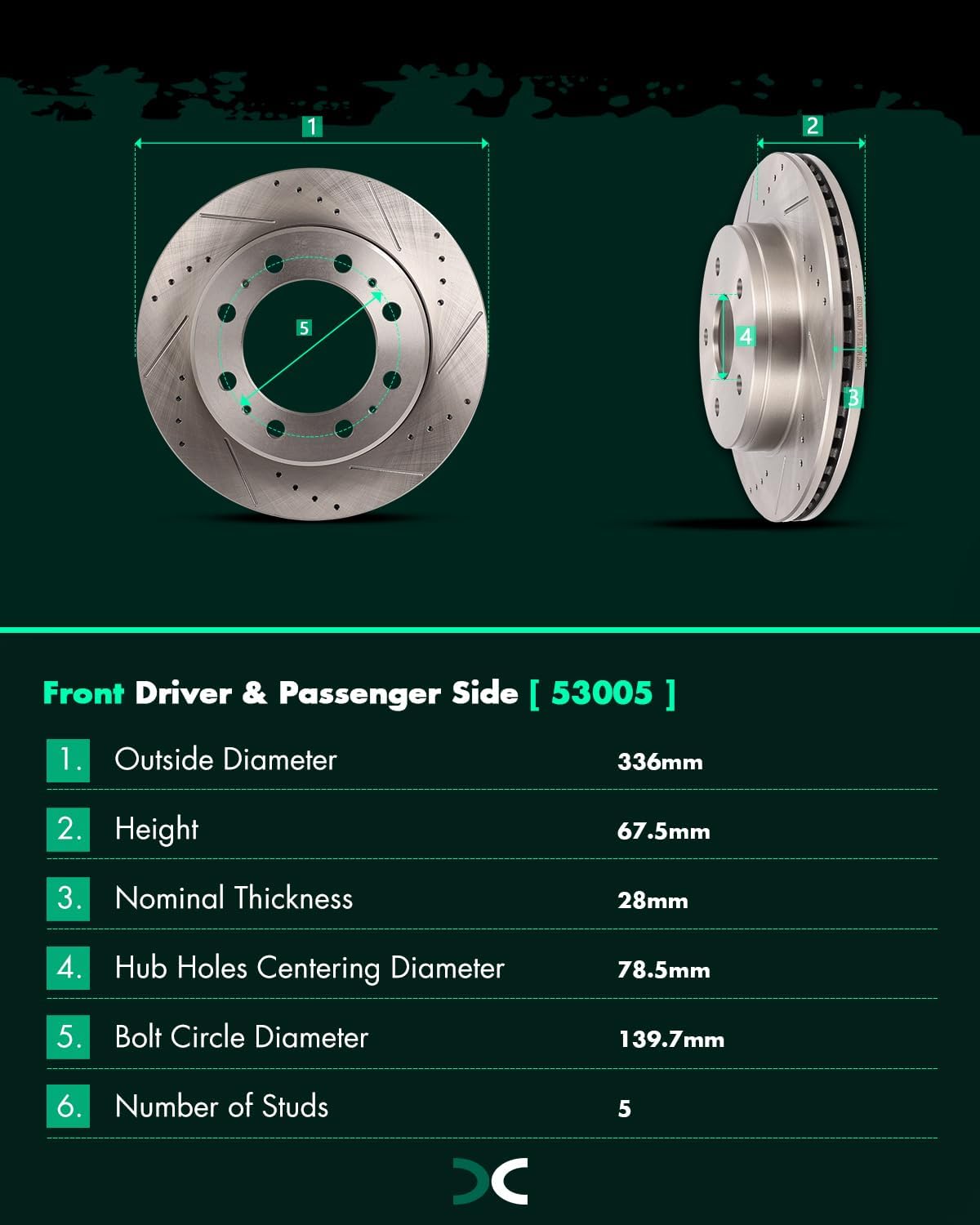 SCITOO Disc Brake Pads and Rotors Front 13.23' Rotors Replacement For Chrysler For Aspen 07-09,For Dodge For Durango 07-09│For Ram 1500 06-10,For Ram For 1500 11-18, 5/Lugs Vented Brake Kits